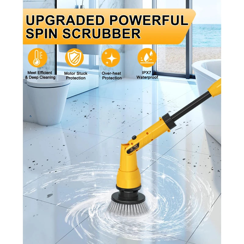 1000RPM Electric Spin Scrubber, 20V Cordless Cleaning Brush with Adjustable Extension Arm, 4 Replaceable Cleaning Heads, Hook and Gloves, 1 Hour Fast Charge, Waterproof - for Bathroom/Tub/Tile/Floor