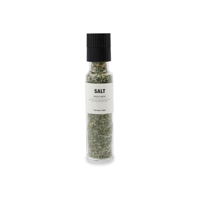 Nicolas Vahe Sea Salt with Wild Garlic, Ceramic Salt and Herb Mill, French Sea Salt in Danish Design
