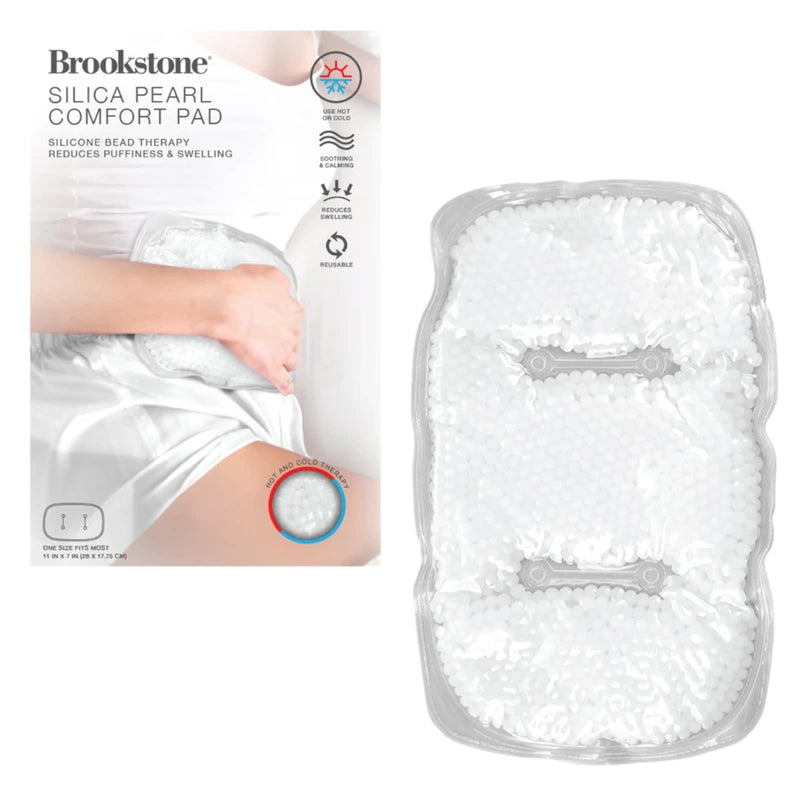 Brookstone Silica Pearl Comfort Pad - Ice Pack with Strap, Silicone Bead Therapy Reduces Puffiness & Swelling, C Section Ice Pack, Gel Heating Pad, Hot or Cold Reusable Soothing & Calming (White)