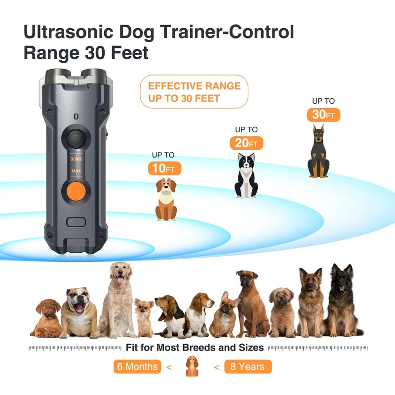 Antibarking Ultrasonic Device, Ultrasonic Dog Repeller 30 Feet, Anti Bark Device Dogs, 3-in-1 Bark Control Device, LED Light, Device for Stoping Dog Barking, Dog Stopper for Indoor and Outdoor Use