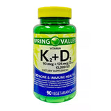 Spring Valley Vitamin K2 (90mcg)+ D3 (125mcg) Vegetarian Capsules, 90 Ct 01/2026
