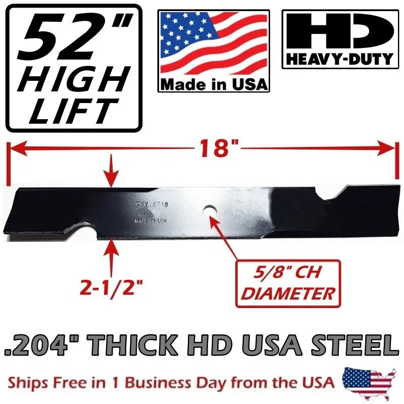 For Gravely COPPERHEAD 3-PACK 52" HD GRAVELY HIGH LIFT BLADES GDU10231, 0450300 -MADE IN USA