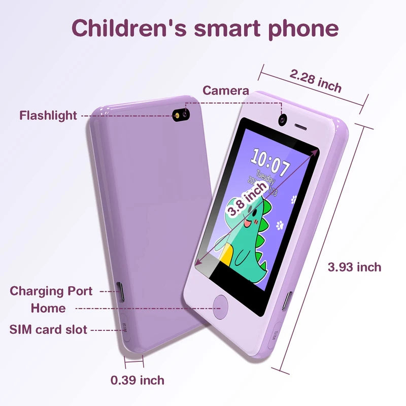 PTHTECHUS Kids SmartPhone, Kids Phone for Girls with Two-way Talk Game Music kids real phones, Touchscreen Learning Toys phones for 5-11 age pul