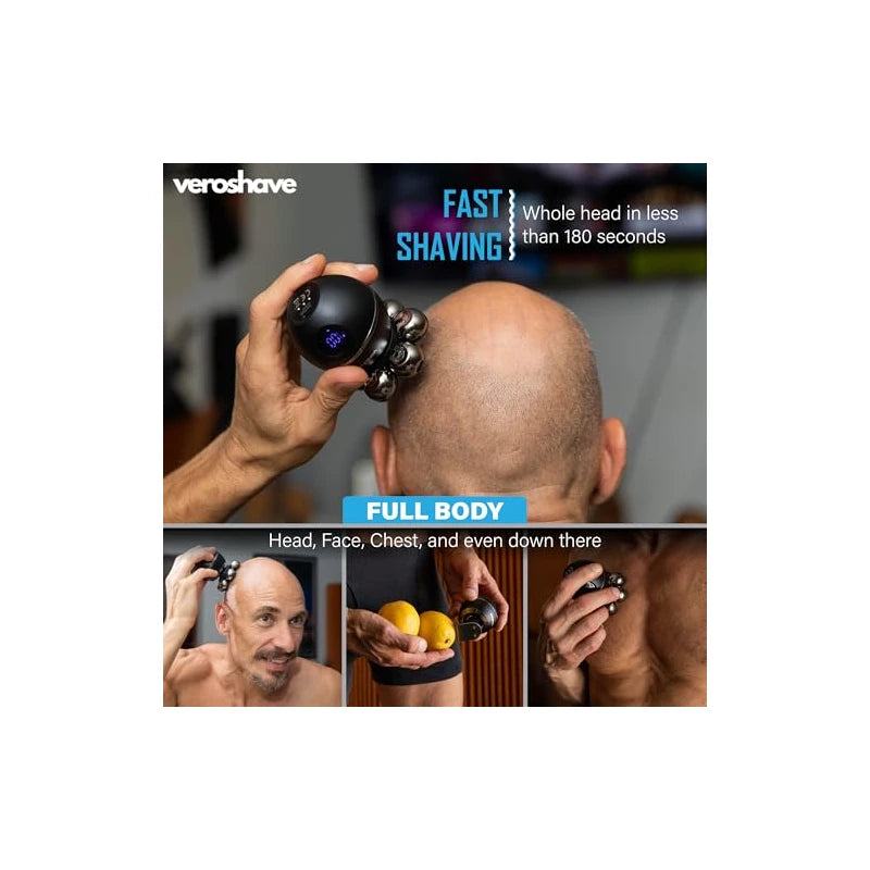 VEROSHAVE Veroshave 7-Blade Bald Head Shaver for Men - Cordless Hair Shaver for Men Bald, Rechargeable Head Trimmer for Men Bald Head, Mess-Free & Full-Shave Travel-Friendly Grooming Kit with Curved Blades