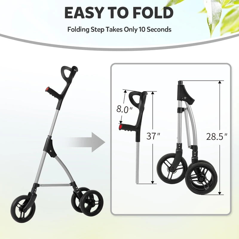 DAILYLIFE Rollator Walker for Seniors & Caregivers - Steerable Cane with 7.5" Wheels, Adjustable Height, Folding Design, Lightweight Aluminum Frame - White