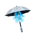 MISTERBREEZE Gray Umbrella with Fan and Mister. A portable misting fan that blocks 99.9% of all UVA and UVB rays. Personal outdoor sun protection at festivals, beach, golf or other sports activities.