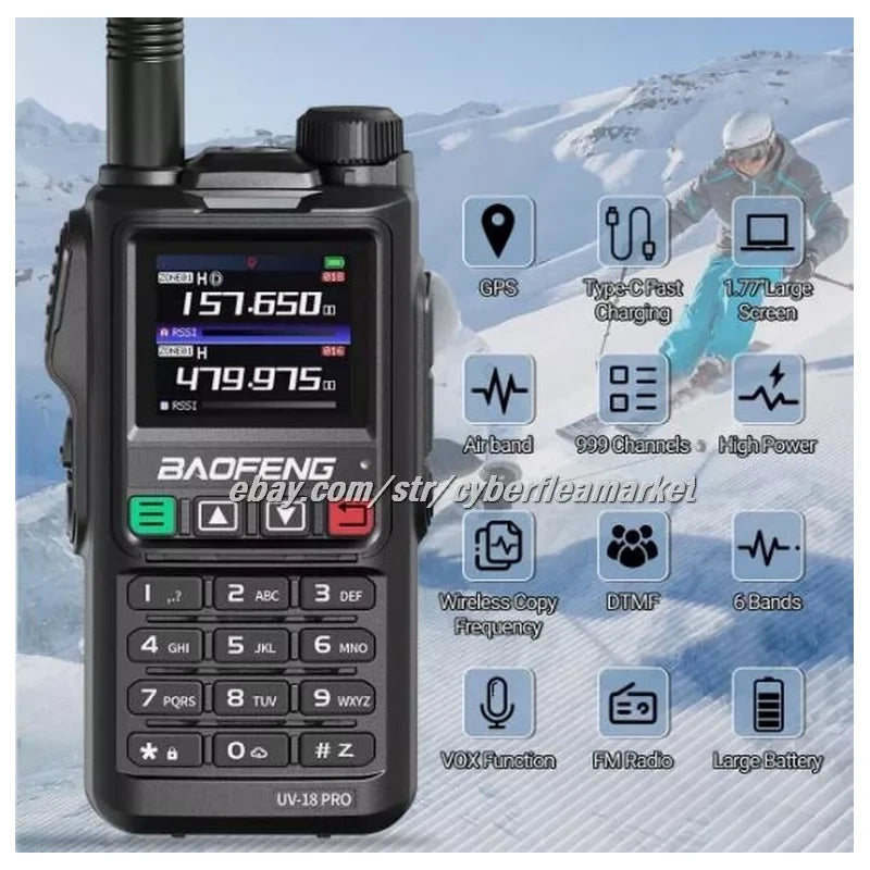 BaoFeng UV18 Pro Max GPS Air Band Walkie Talkie NOAA Type-C Long Range Ham Radio