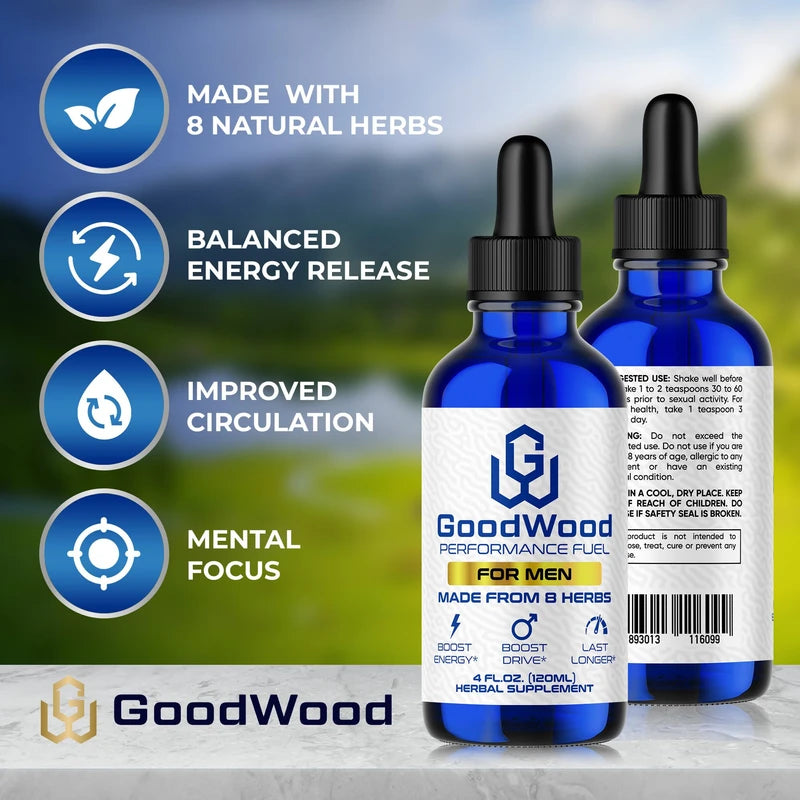 GoodWood - Male Liquid Drops - Increases Stamina and Size - Improves Energy, Drive, and Power - for Men Ages 30, 40, 50, 60+ - Made with 8 Herbs and Organic - One Pack