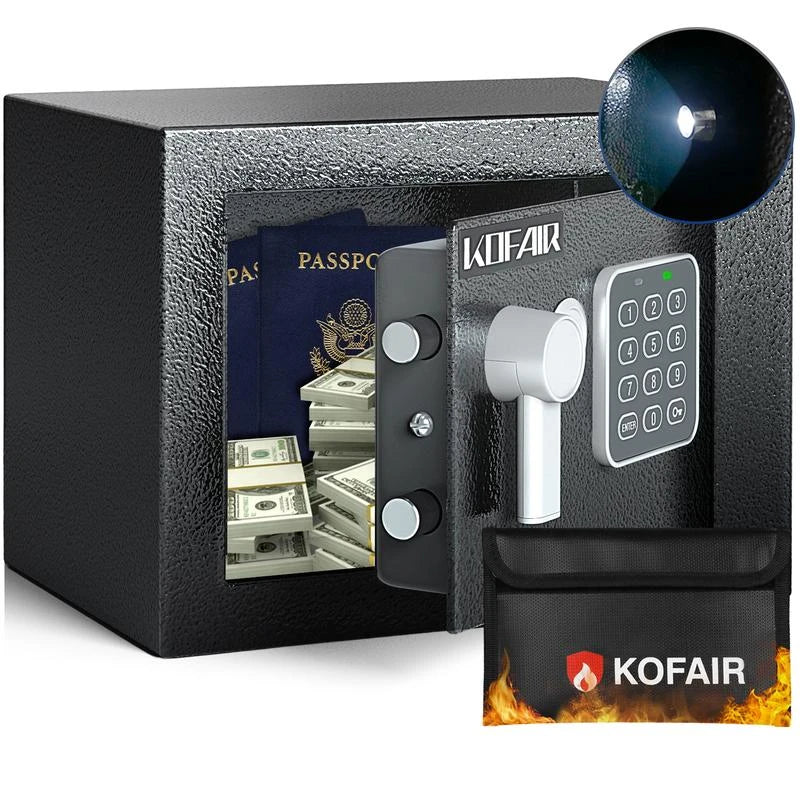 KOFAIR safe box for Home Safe with Fireproof Bag, money saving safe, safe storage cabinet，smell proof container wall & floor safes smart - Size: 0.23 Cubic Feet (Black)