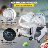 VEVOR Commercial Meat Slicer, 240W Electric Deli Food Slicer, 10" Carbon Steel Blade Electric Food Slicer, 350-400RPM Meat Slicer, 0 - 0.47 inch Thickness Adjustable for Commercial and Home Use - Blade Diameter: 7.5 inch - 180W