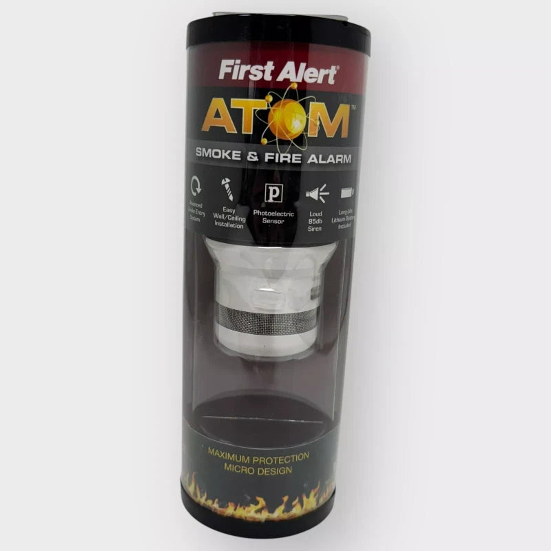 First Alert ATOM Smoke & Fire Alarm 10 Year Maximum Protection-Mic