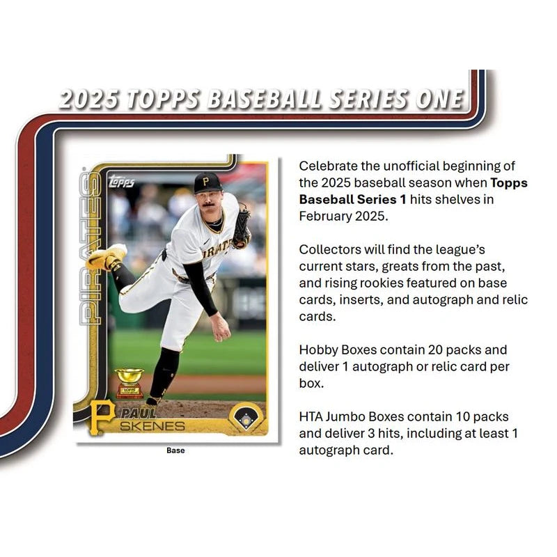 Topps Total - 2025 Topps Series 1 Baseball Factory Sealed Retail Display Box 20 Packs of 14 Trading Cards. Look for possible autograph and relic cards. Approximately 1 insert per pack.