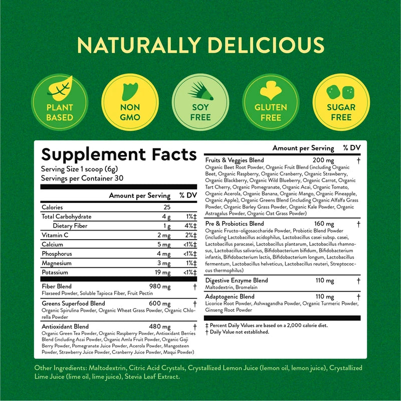 360 Nutrition Super Greens Powder with Probiotics & Digestive Enzymes, Sugar & Gluten Free, Plant-Based Superfood for Gut Health, Immunity - 6.35 oz