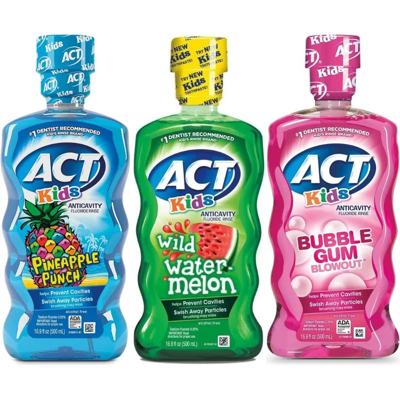 Aact Kids Anticavity Mouthwash Variety Pack, Watermelon, Pineapple, Bubble Gum (50.70 FL Oz (Pack of 3)) | Generic