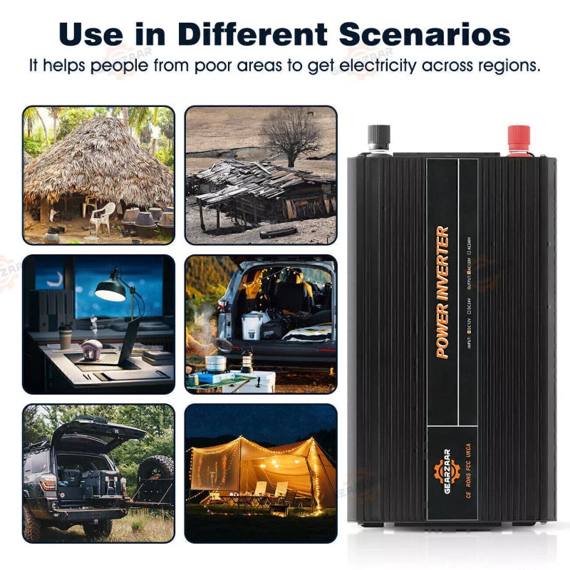 Gearzaar Power Inverter 2000W 4000W 12V DC to 110V 120V AC LCD Car Boat RV USA P