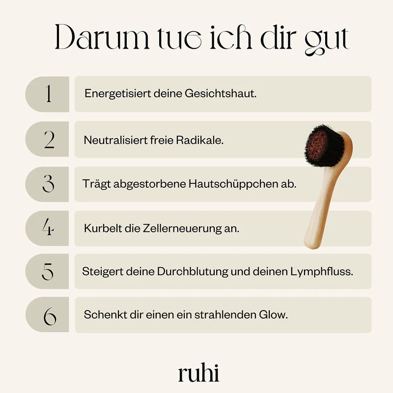 RUHI Monastery Brush Face / Copper Brush / Face Brush Copper Natural Bristles & Plastic Free for Dry Brushing Massage / Made in Germany / Ionic Dry Brush Face / FSC-Certified Beech Wood