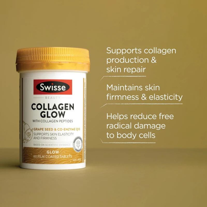 Swisse Beauty Collagen Glow With Collagen Peptides - Supports skin elasticity & firmness with Vitamin C - 60 Tablets