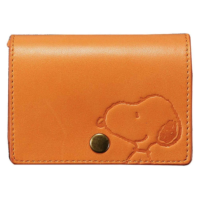 Snoopy Italian Leather Genuine Leather Mini Wallet with Card Pocket and Bill Compartment, gold