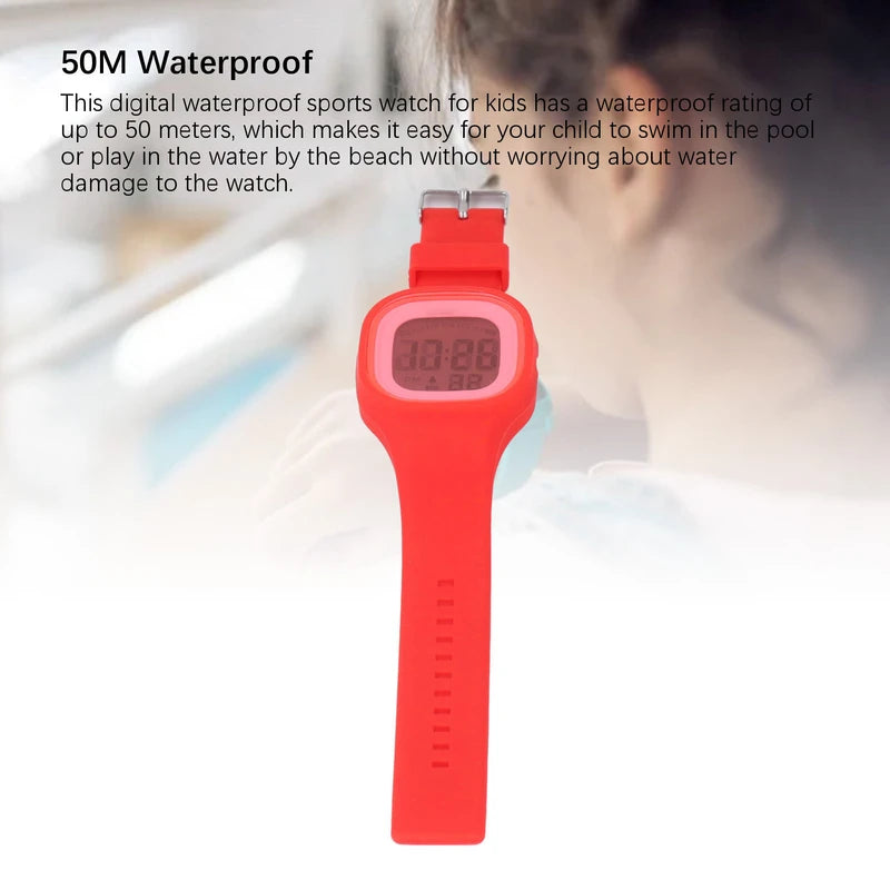 Children Digital Watch Alarm 50M Waterproof Shockproof Drop Resistant Child Digital Sport Outdoor Watch for Daily Use Red