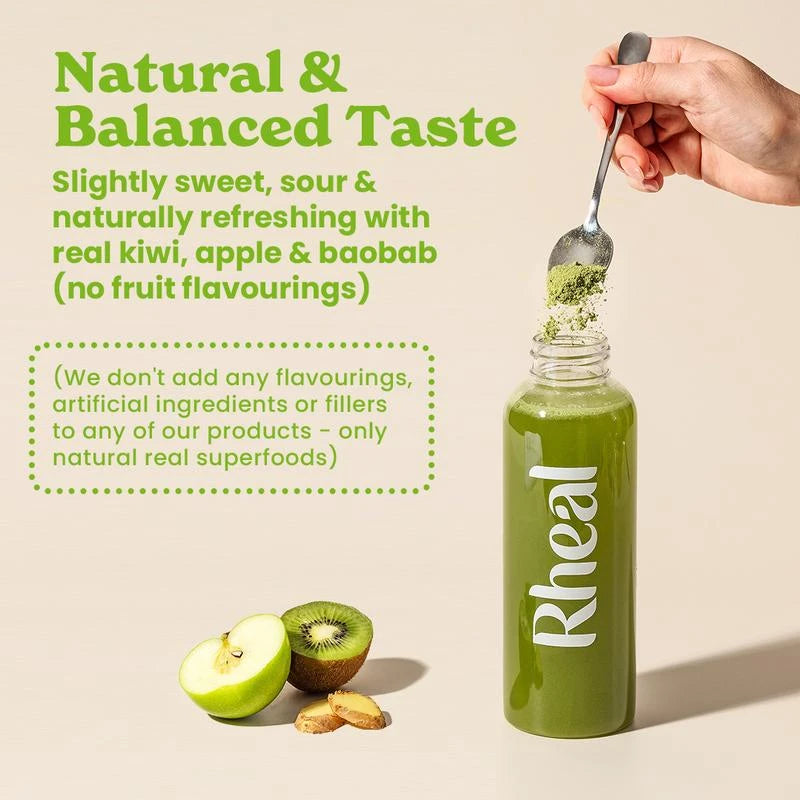 Rheal Gut Feel: Natural Prebiotic Digestion & Bloating - Daily Greens Organic Superfood Powder (30 Servings)