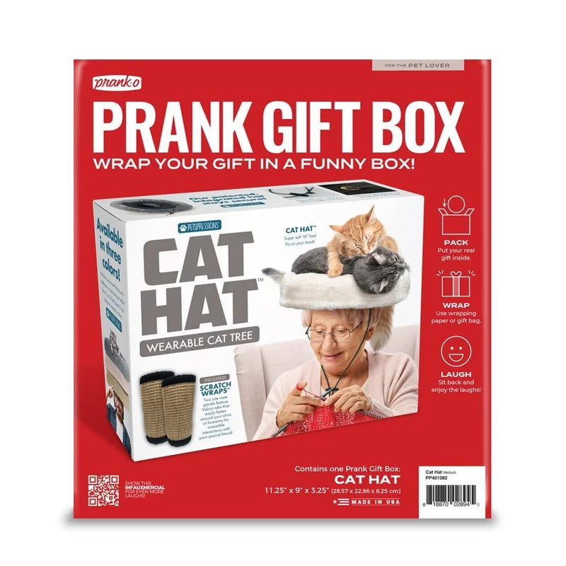 Prank Pack Prank Gift Box, Cat Hat, Wrap Your Real Present in a Funny Authentic Prank-O Gag Present Box, Perfect Novelty Gifting Box for Pranksters, Father's Day Gag Gift Box Empty