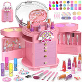 PERRYHOME Kids Makeup Set for Girl 63 Pcs Unicorn Toys for Girls, Real Washable Non-Toxic Cosmetic Toddler Make Up Kit, Unicorn Toys Princess Dress up Christmas & Birthday Girl Gifts for 3-12(Pink)