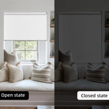 ChrisDowa Blackout Roller Shade Cordless Blinds for Indoor Windows Total Black Out Pull Down 34 Inch Blinds with Jacquard Fabric Thermal Insulated UV Protection for Home, Office (White, 34"W x 72"H)