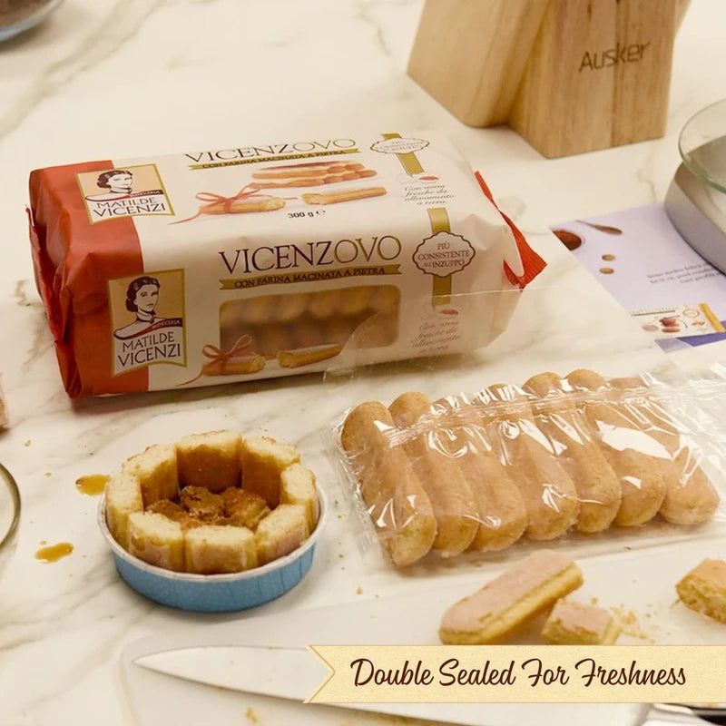 Matilde Vicenzi Vicenzovo Ladyfingers - Classic Italian Ladyfinger Biscuits for Tiramisu - Tray of 12 All-Natural, Kosher, Dairy Cookies - All Natural Pastries Baked In Italy - 7.05 oz (200g), 2 Pack