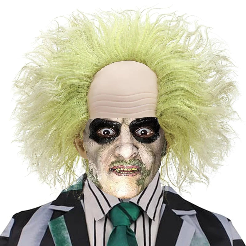 PORSMEER Mens Beetlejuice Wig - Premium Betelgeuse Green Ombre Hair short Wig with Bald Cap - Compatible with Beetlejuice Cosplay Wig | idea for Halloween Beetlejuice Costume