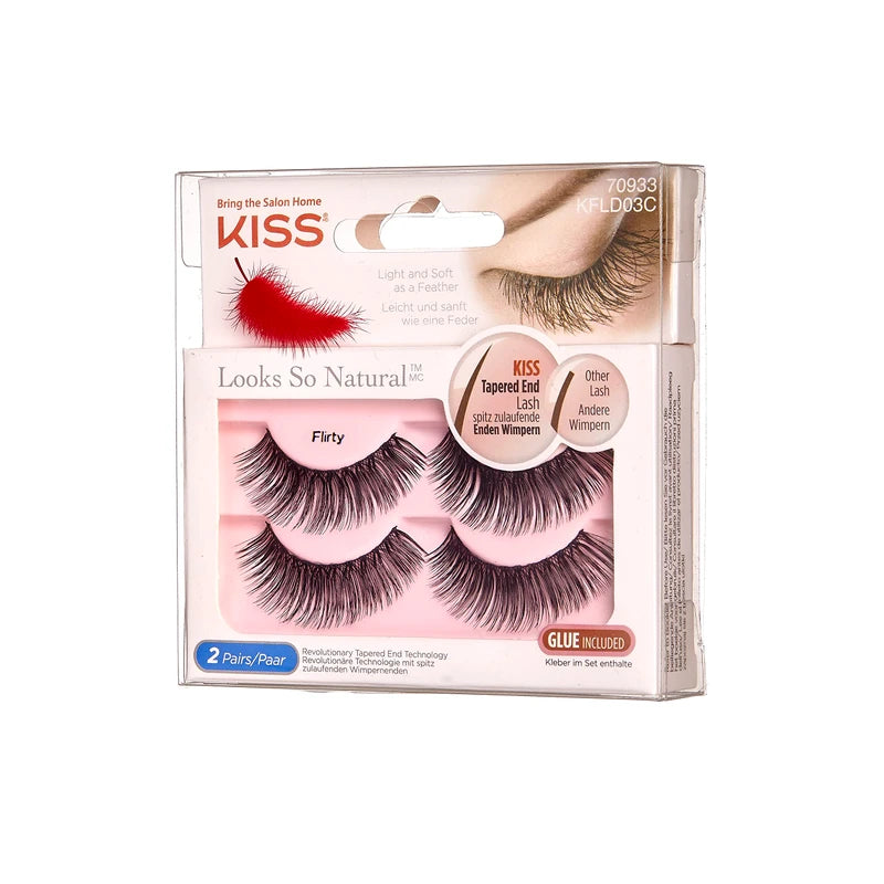 KISS Look So Natural Collection 2 Pairs of False Eyelashes Flirty Easy Wear Includes Eyelash Glue Duo Pack