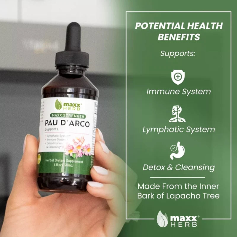 Maxx Herb Pau D' Arco Extract, Taheebo Tea Inner Bark for Detox & Cleansing, 4oz | Maxx Herb Extracto de Pau D'Arco - Corteza Interna de Taheebo para Desintoxicación y Limpieza - 4 oz