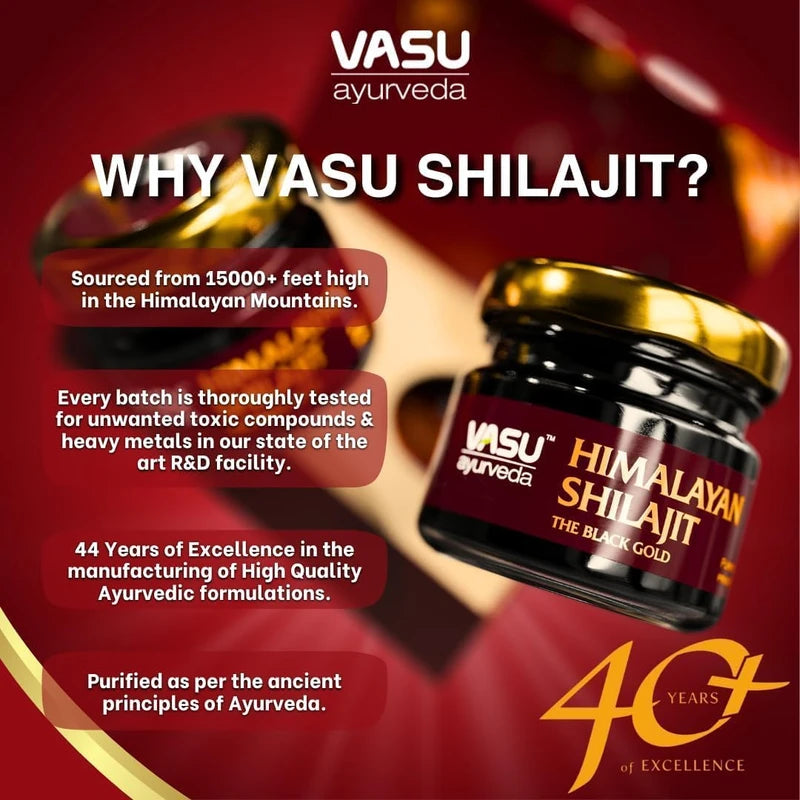 Vasu ayurveda Highest Potency 100% Natural Himalayan Shilajit Resin Pure Form of Fulvic Acid & 85+ Trace Minerals - The Black Gold - 50 Day Supply 1 Pack - Energy Booster