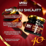 Vasu ayurveda Highest Potency 100% Natural Himalayan Shilajit Resin Pure Form of Fulvic Acid & 85+ Trace Minerals - The Black Gold - 50 Day Supply 1 Pack - Energy Booster
