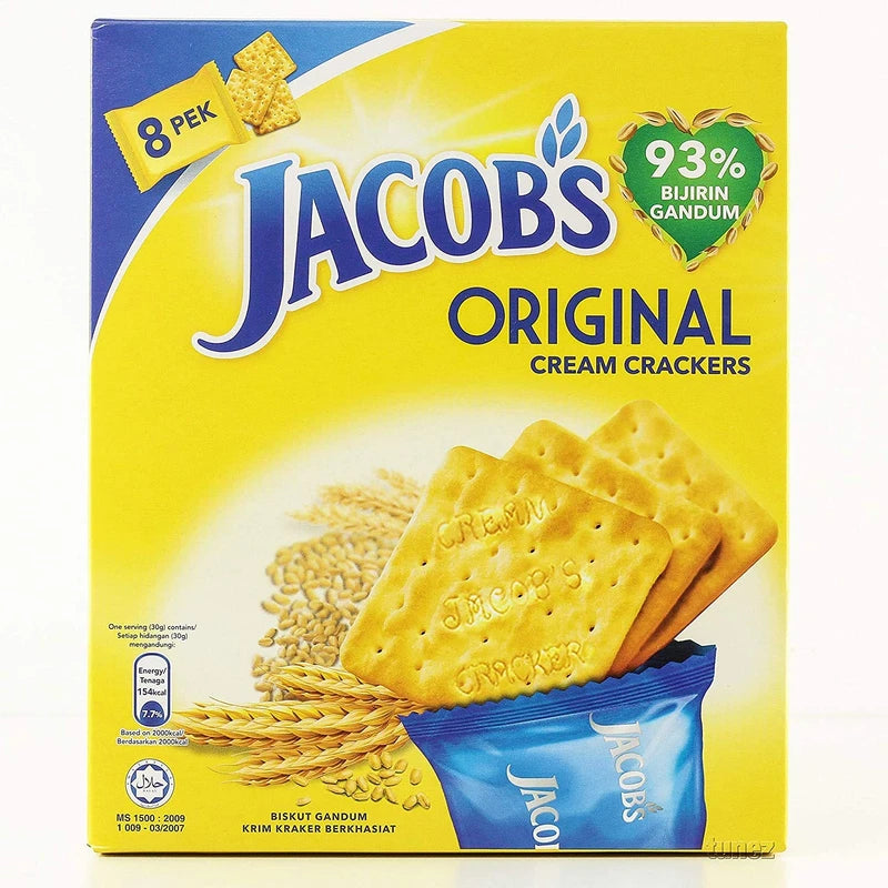 Mondelez Malaysia Jacob's Original Cream Crackers Wheat Cereal Multipack Breakfast Snacks Halal Food Biscuit Biskut 240g x 2 Packs (16 sachets)