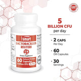 Supersmart - Lactobacillus Reuteri 5 Billion CFU per Day - Probiotic Supplement | Non-GMO & Gluten Free - 60 DR Capsules Edible Healthcare