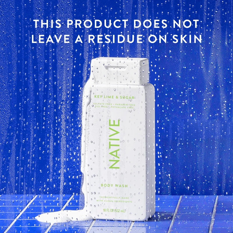 Native Body Wash Contains Naturally Derived Ingredients | For Women & Men, Sulfate, Paraben, & Dye Free Leaving Skin Soft and Hydrating |Key Lime & Sugar 18 oz - 2 Pk