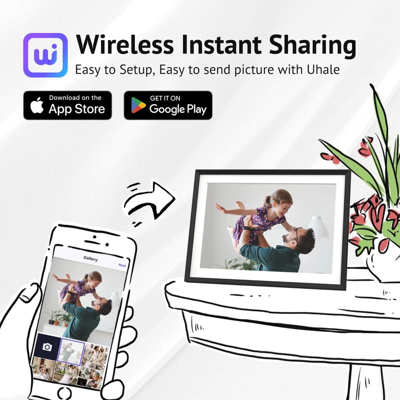 Euphro 10.1'' Digital Picture Frame with 32GB Storage, Digital Photo Frame with 1280x800 IPS Touch Screen, Share Photos/Videos and Send Best Wishes via Free App