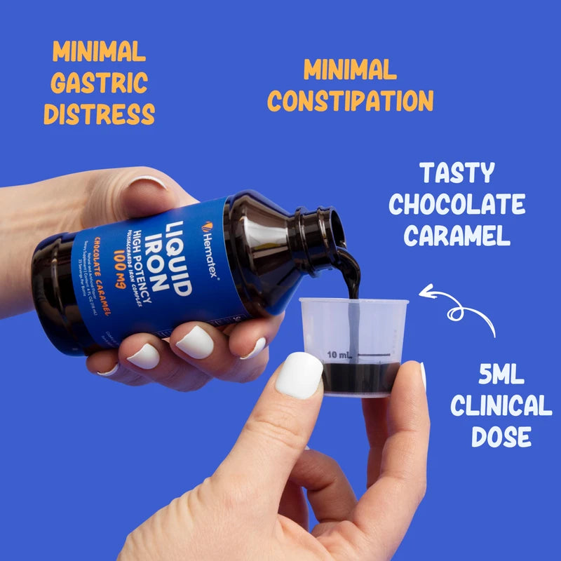 Hematex Iron Supplement High Potency Liquid Iron for Adults by Hematex - 100mg Polysaccharide Iron Complex Iron Supplements for Anemia and Iron Deficiency (Chocolate Caramel Flavor)