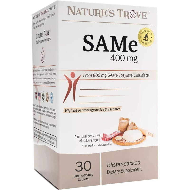 Nature's Trove SAM-e 400mg 30 Enteric Coated Caplets. Vegan, Kosher, Non-GMO