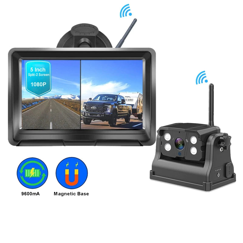 iPoster Wireless Reversing Camera Battery Powered Magnetic Base 5" Monitor Split Screen