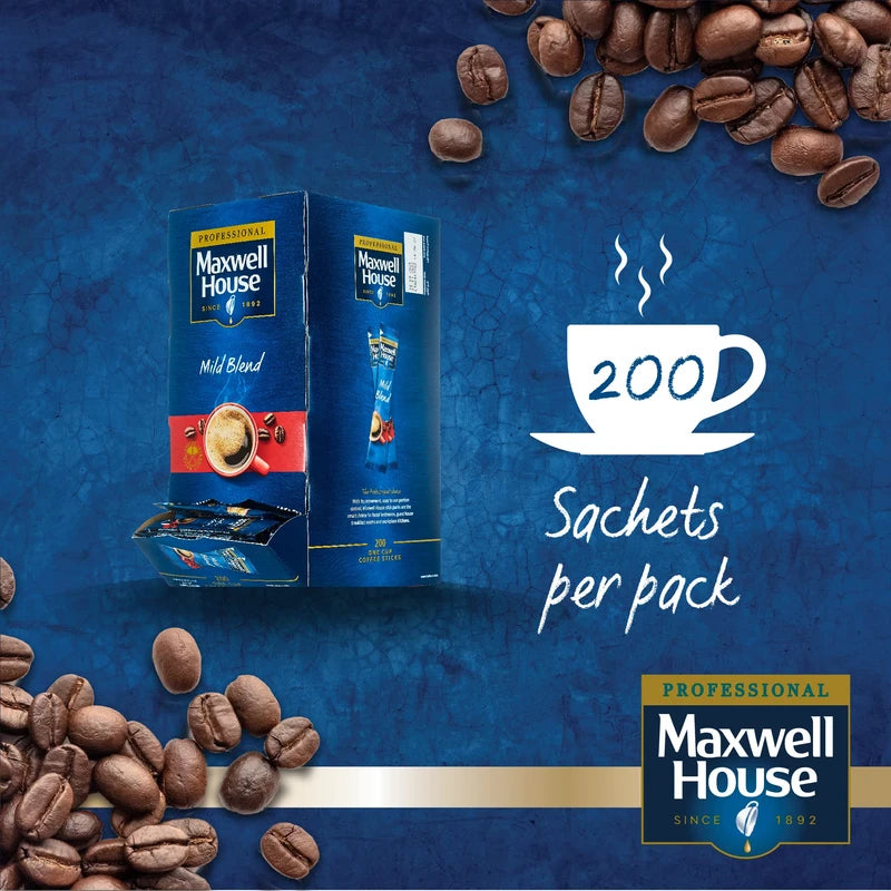 Maxwell House Mild Blend Instant Coffee Sticks - 200 x 1.5g Sachets (1 Pack, 200 Sachets)