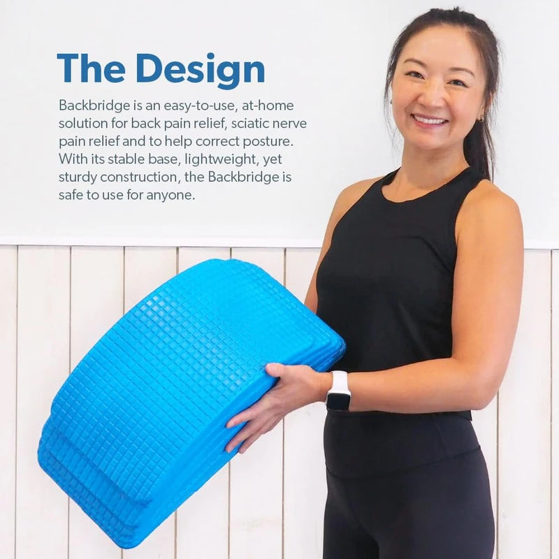 Backbridge (The Original Adjustable Lower & Upper Back Stretcher For Lumbar Support, Spine Alignment & Back Pain Relief (Blue) By Renowned Kinesiologist Dr. Todd Sinett
