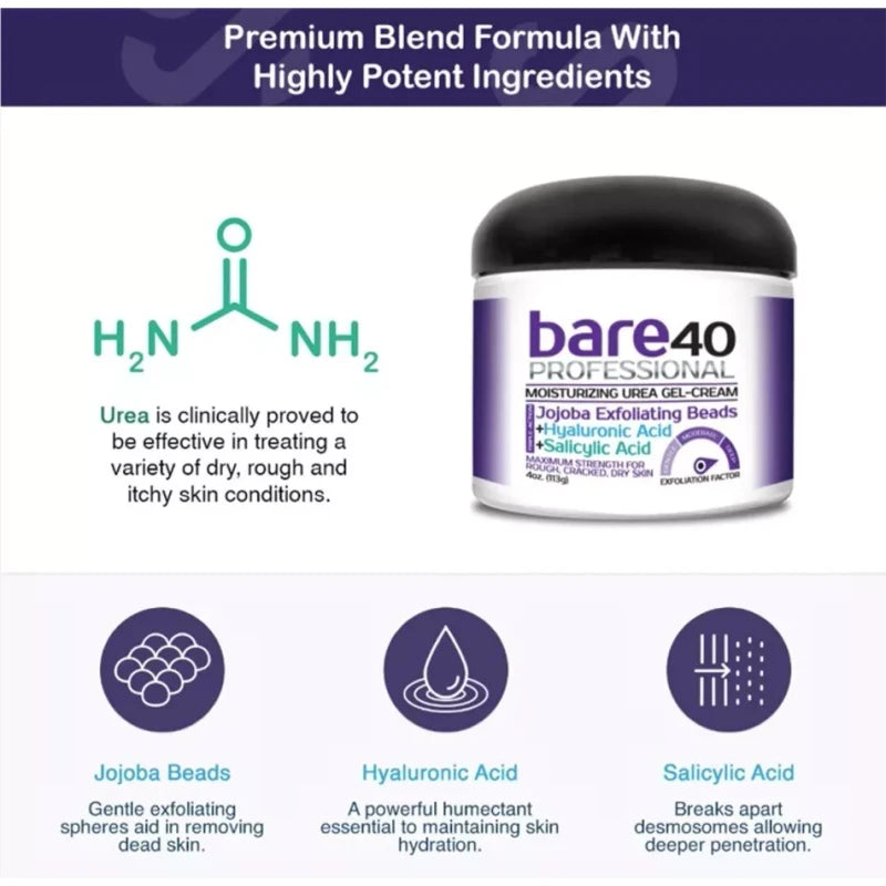 Scientific Solutions BARE 40% Professional Urea Moisturizing Gel Cream For Dry Skin Corn Calluses 4oz