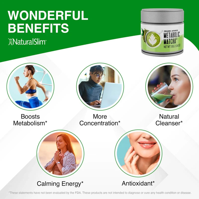 NaturalSlim Metabolic Matcha Powder - Authentic Japanese Matcha Powder - Organic Antioxidant & Anti-Aging* Pure Matcha Green Tea for Metabolism, Energy, and Concentration - 1.06 Oz