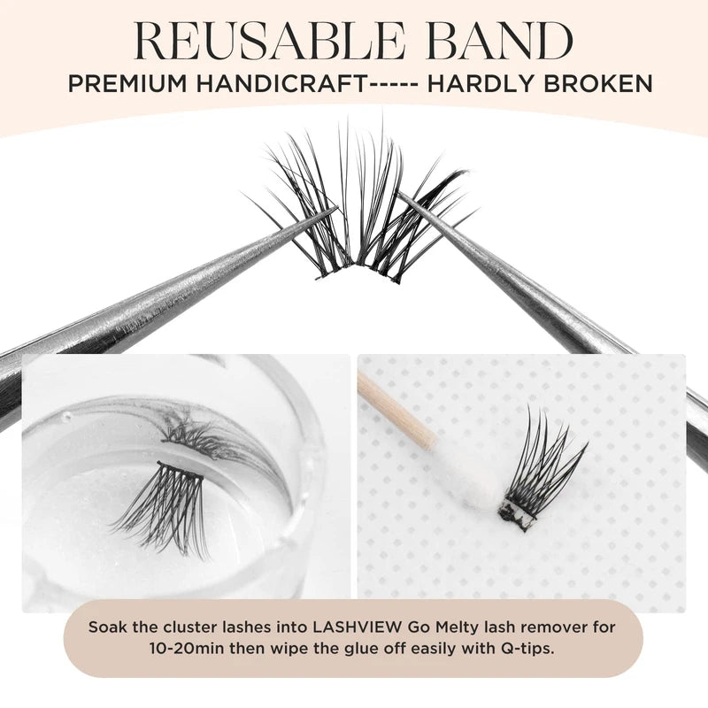 LASHVIEW Pack of 144 Cluster Lashes, DIY Cluster Eyelash Extensions, Mega Volume, Reusable, Individual Lashes, Cluster Volume Look, Super Thin Band & Soft (Volume, C-10-16 Mix)