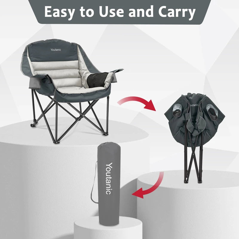 Youtanic Oversized Camping Chair, Portable Folding Camping Chairs with Side Pocket, Cup Holder and Carry Bag, Heavy Duty Outdoor Camping Chairs for Adults, Fishing, Sports, Trip, up to 400lbs, Style 8