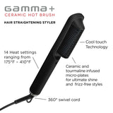 GAMMA+ Cepillo caliente de cerámica con tecnología Cool Touch que reduce el encrespamiento, la estática y alisa el cabello