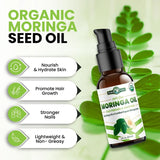 PURA VIDA MORINGA USDA Organic Moringa Seed Oil: 100% Pure, Cold Pressed, Unrefined Moringa Oleifera Seed Oil. 2 oz Bottle with Treatment Pump. For Skin and Hair - Food Grade for Oral Consumption