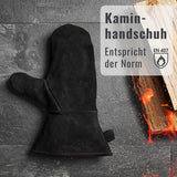 Achilles Fireplace Gloves, Oven Gloves, Grill Gloves, Fireproof Made of Leather with Thermal Insulation, Black