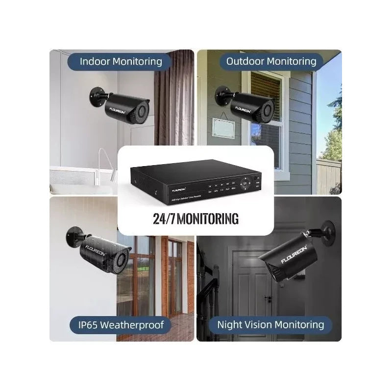 Floureon Security Camera NTSC System 4 AHD Cameras, 1080P, 8CH DVR